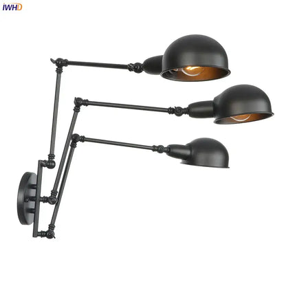 Industrial black loft antique edison wall light bedroom swing arm