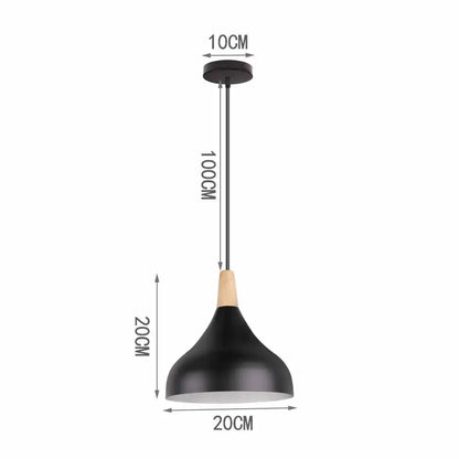 Industrial black matte aluminum pendant light kitchen wood accents