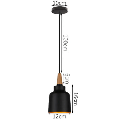 Industrial black matte aluminum pendant light kitchen wood accents