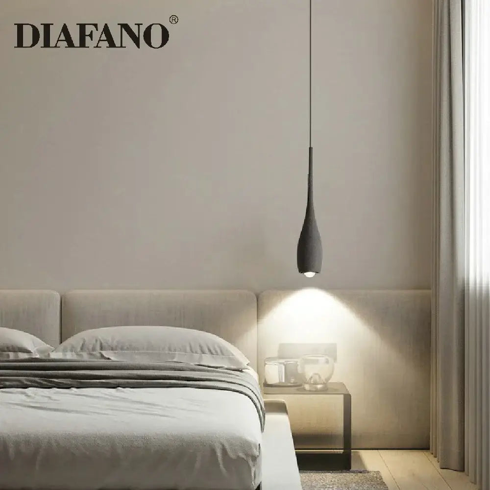Industrial black matte cement pendant light bedroom teardrop lamp
