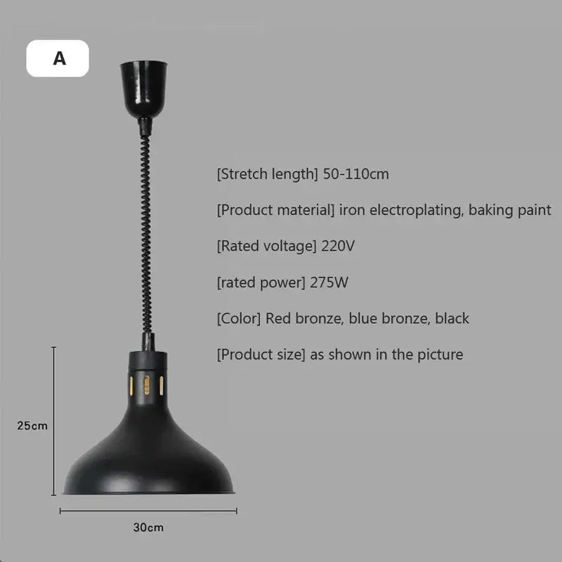 Industrial black matte electric food heating pendant light kitchen