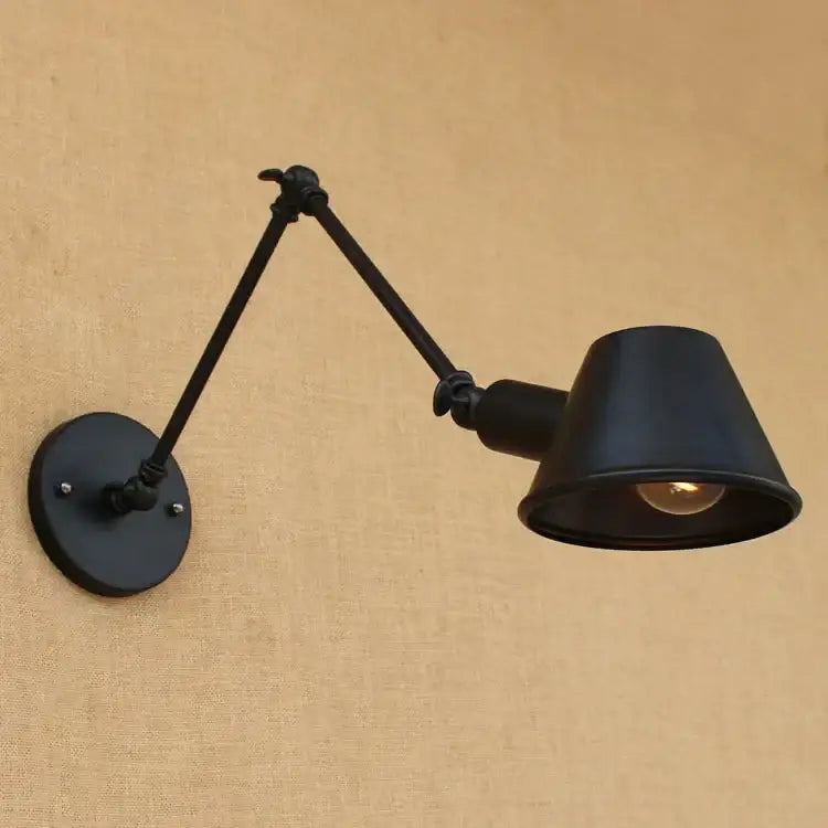 Industrial black matte swing arm wall sconce bedroom reading light