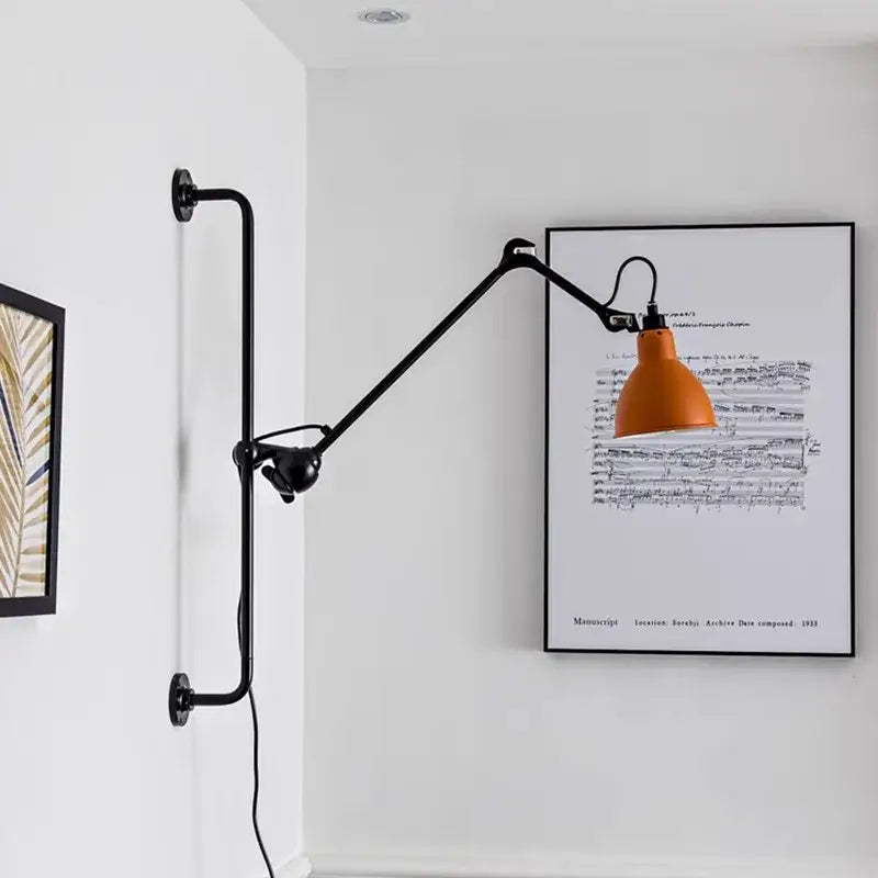 Industrial black matte wall lamp bedroom adjustable arm reading light