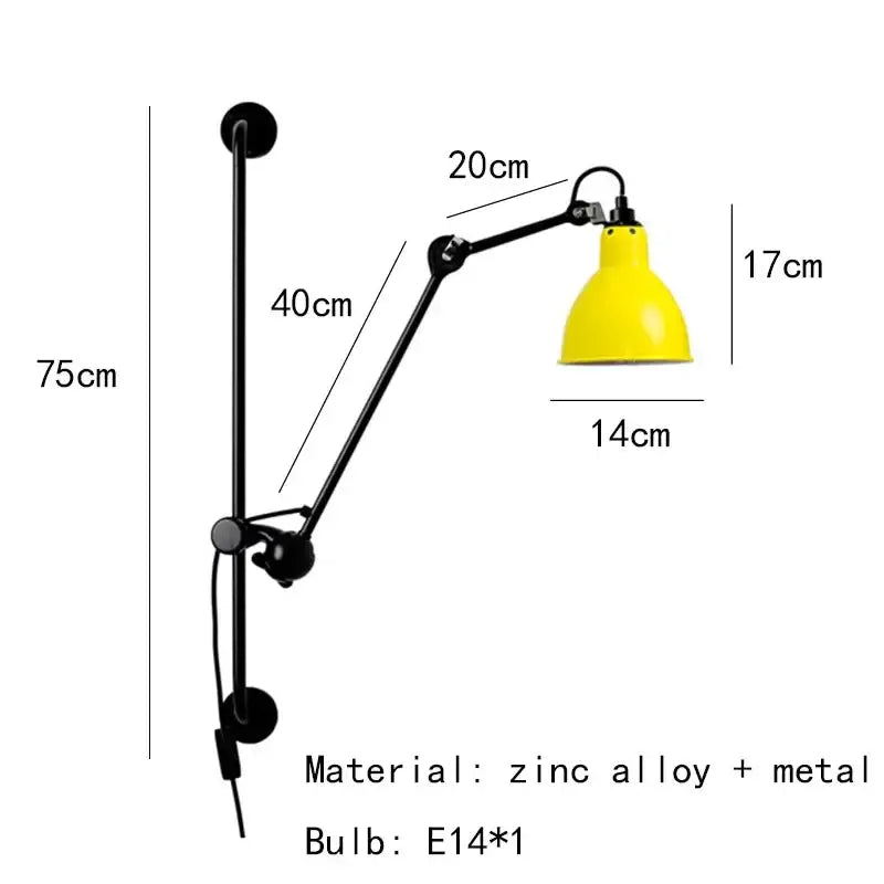 Industrial black matte wall lamp bedroom adjustable arm reading light