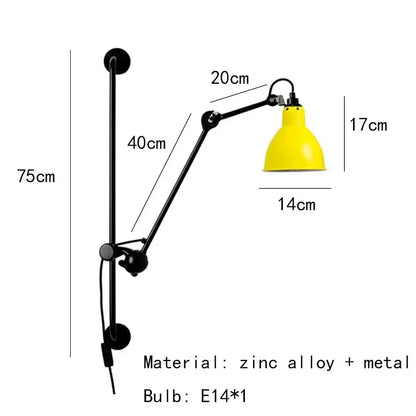 Industrial black matte wall lamp bedroom adjustable arm reading light