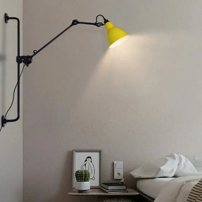 Industrial black matte wall lamp bedroom adjustable arm reading light