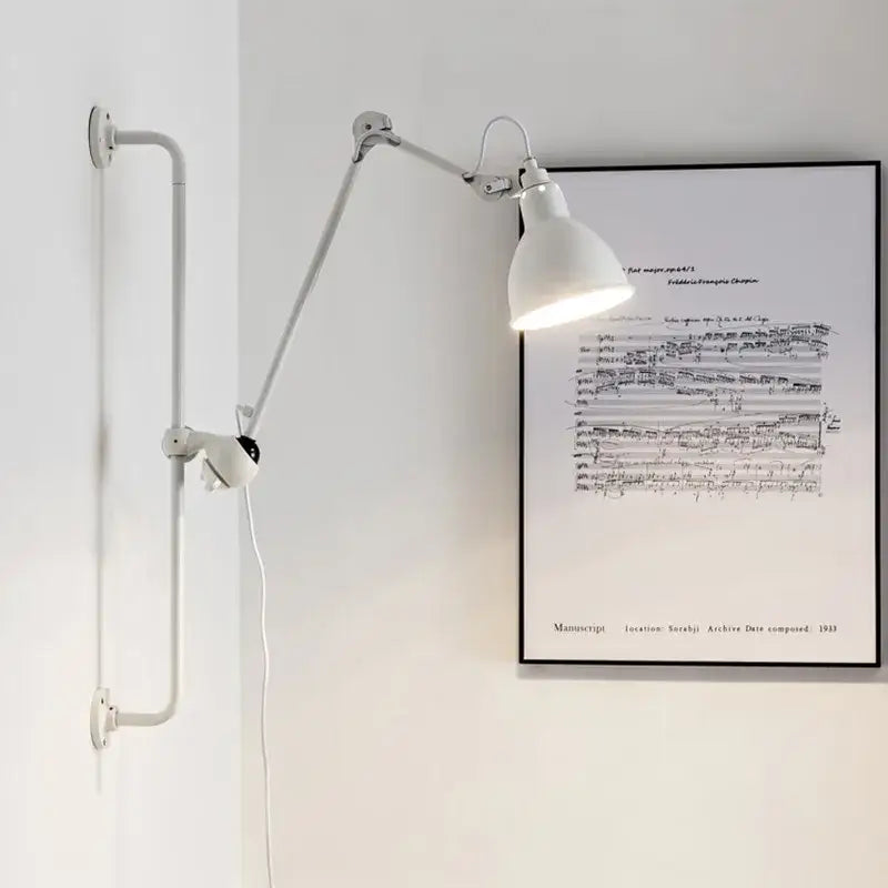 Industrial black matte wall lamp bedroom adjustable arm reading light