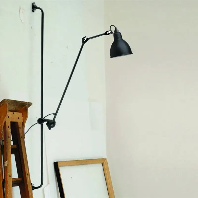 Industrial black matte wall lamp bedroom adjustable arm reading light