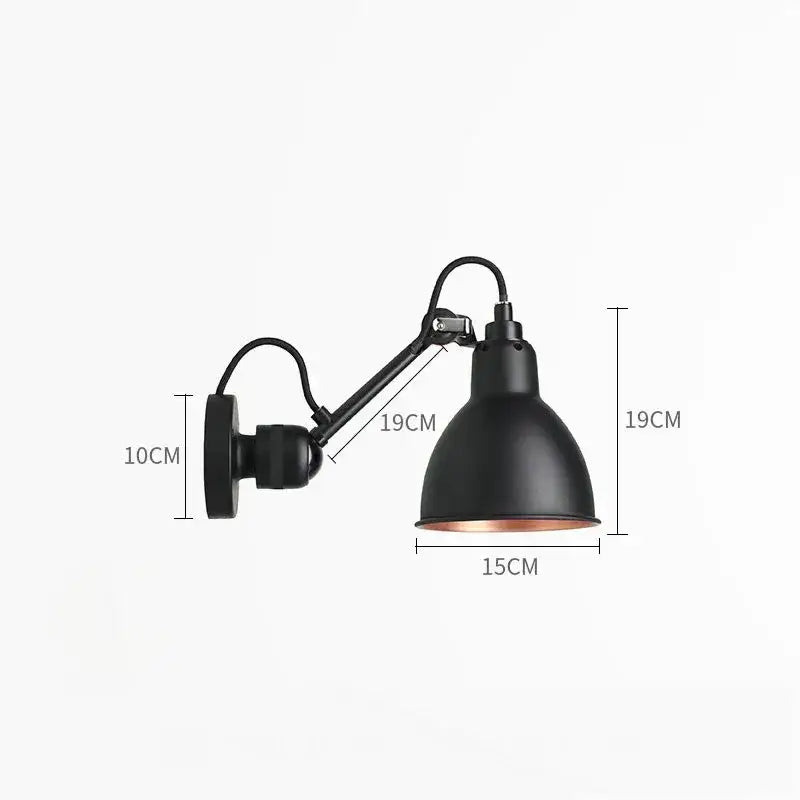 Industrial black matte wall lamp bedroom adjustable arm reading light