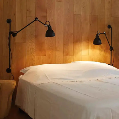 Industrial black matte wall lamp bedroom adjustable arm reading light