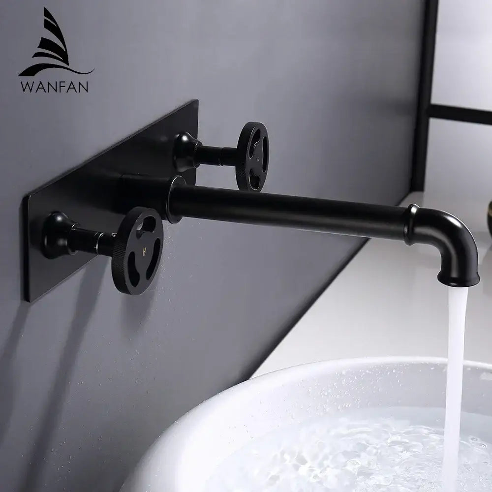 Industrial black matte wall mounted basin faucet bathroom mixer tap