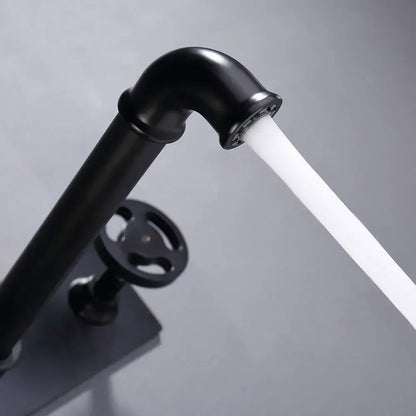 Industrial black matte wall mounted basin faucet bathroom mixer tap