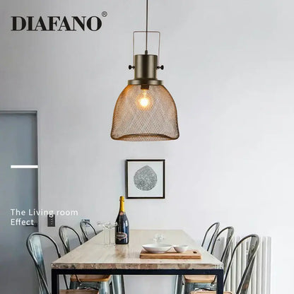 Industrial black mesh cage pendant light for dining room