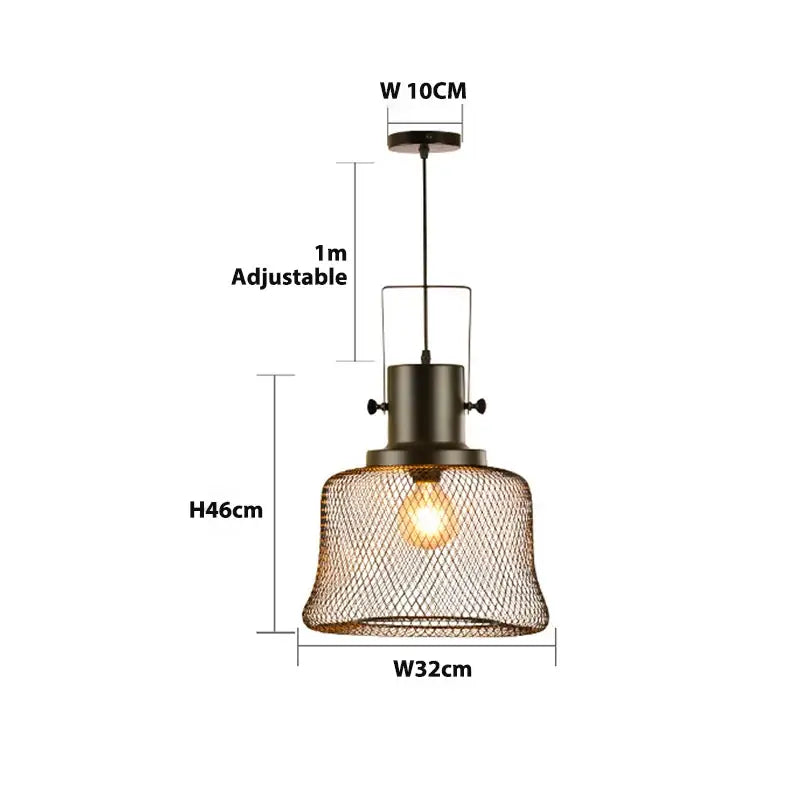 Industrial black mesh cage pendant light for dining room