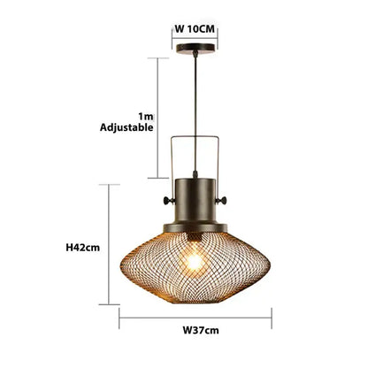 Industrial black mesh cage pendant light for dining room