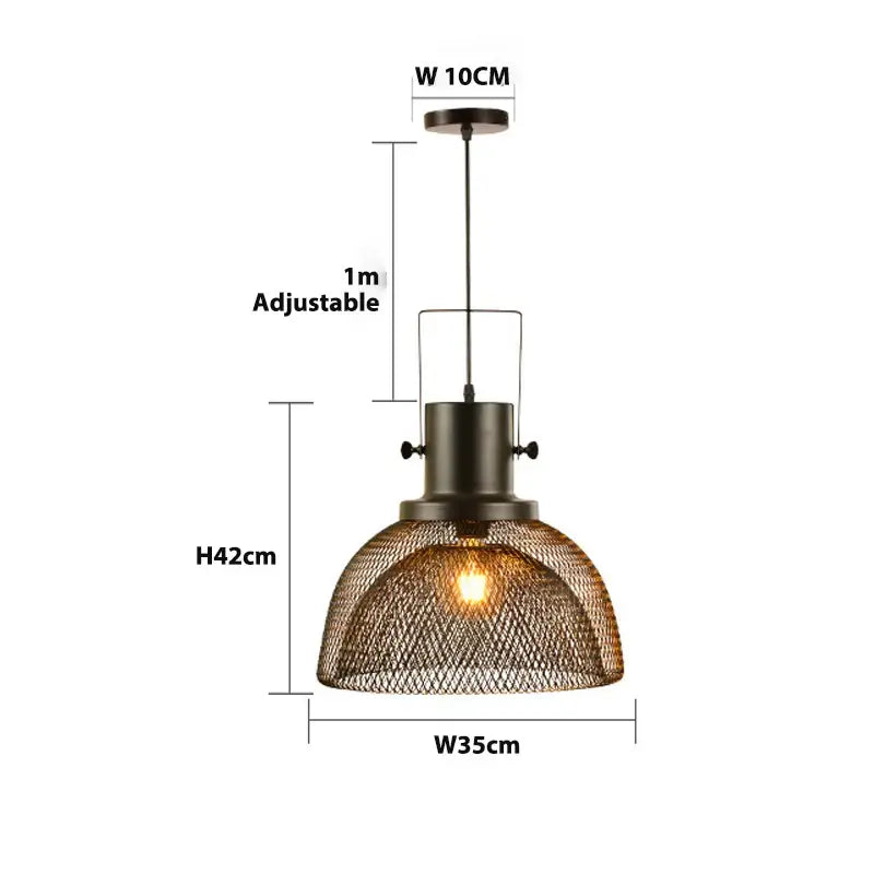 Industrial black mesh cage pendant light for dining room