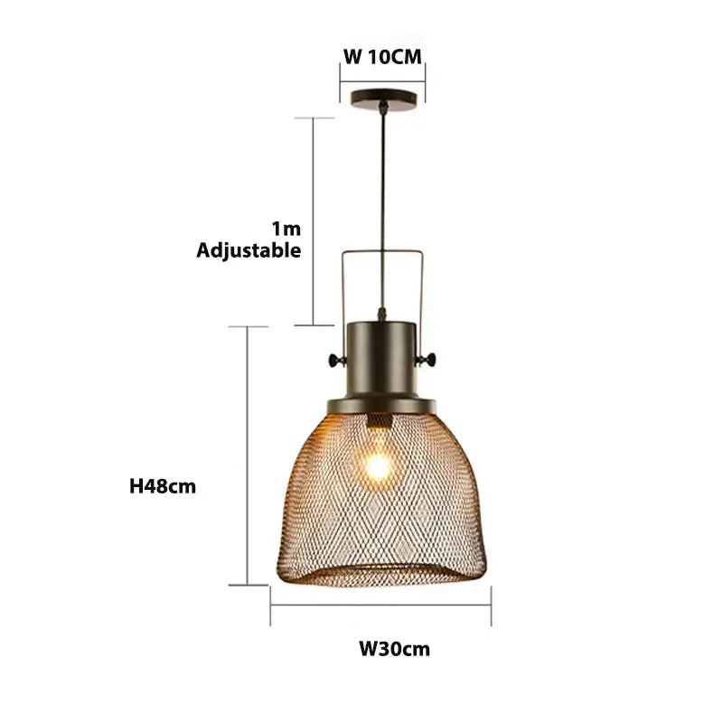 Industrial black mesh cage pendant light for dining room