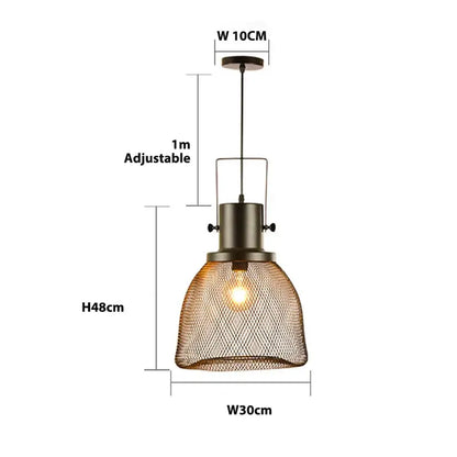Industrial black mesh cage pendant light for dining room