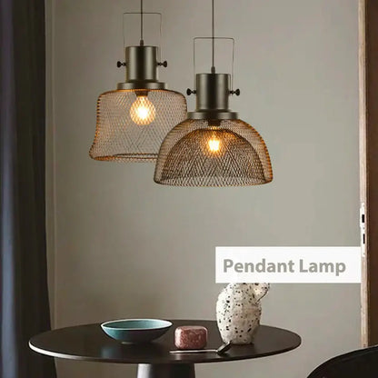 Industrial black mesh cage pendant light for dining room