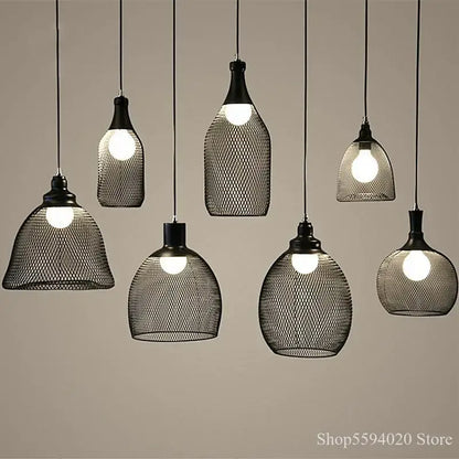 Industrial black mesh pendant light dining room birdcage chandelier