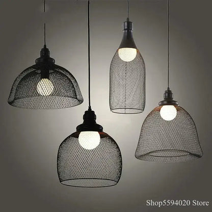 Industrial black mesh pendant light dining room birdcage chandelier