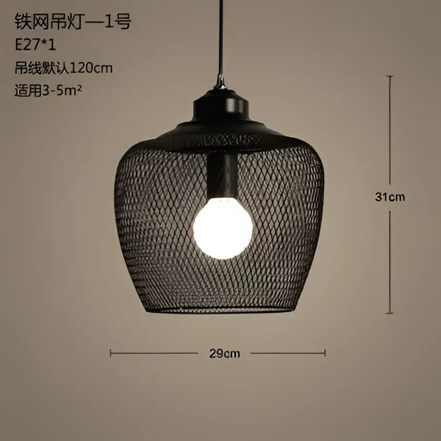 Industrial black mesh pendant light dining room birdcage chandelier