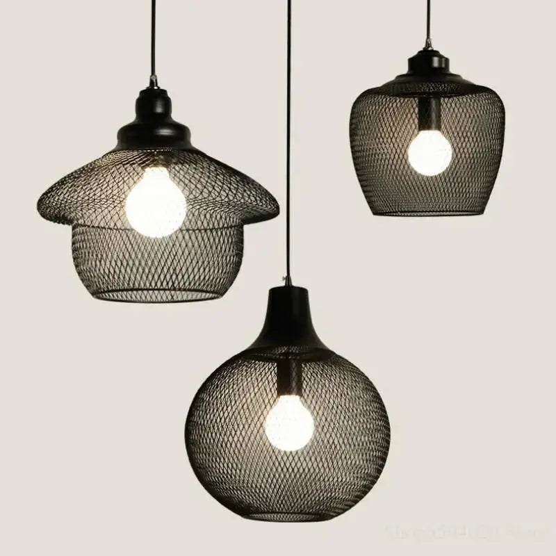 Industrial black mesh pendant light dining room birdcage chandelier