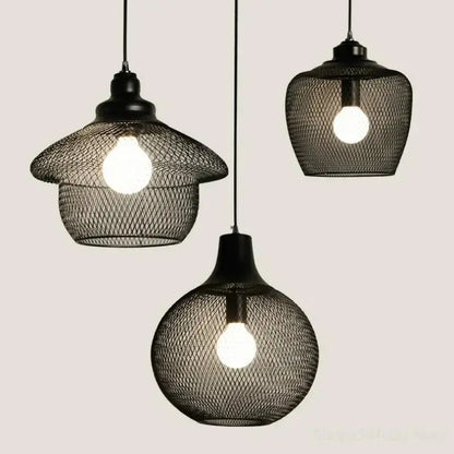 Industrial black mesh pendant light dining room birdcage chandelier