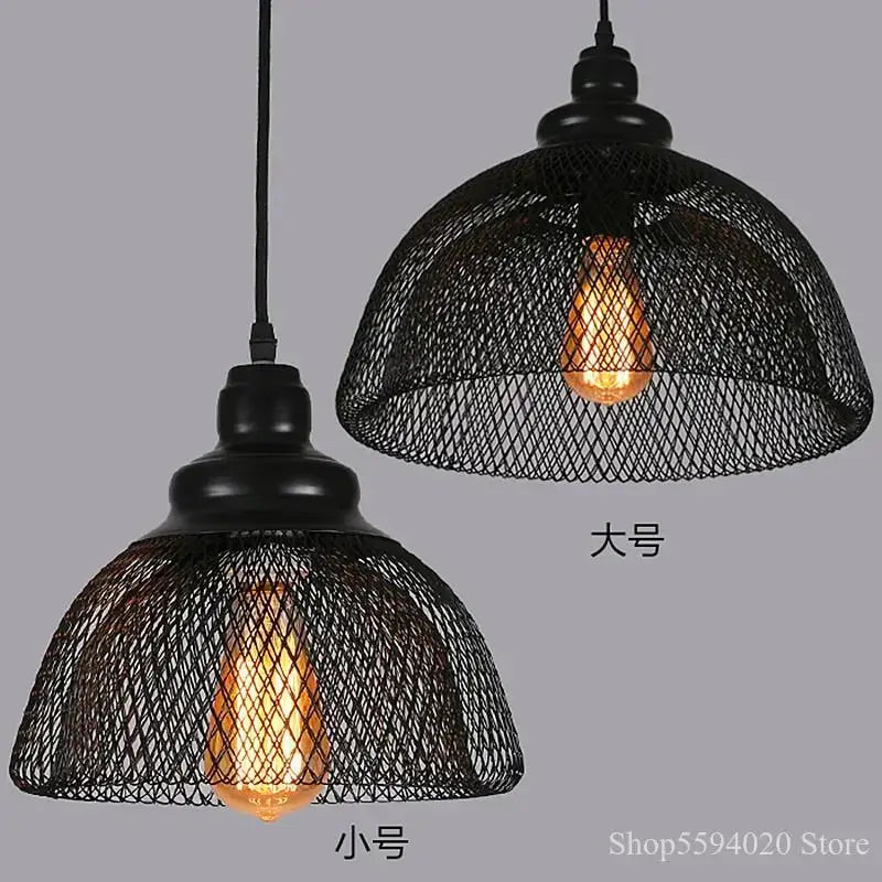 Industrial black mesh pendant light dining room birdcage chandelier