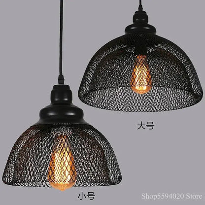 Industrial black mesh pendant light dining room birdcage chandelier