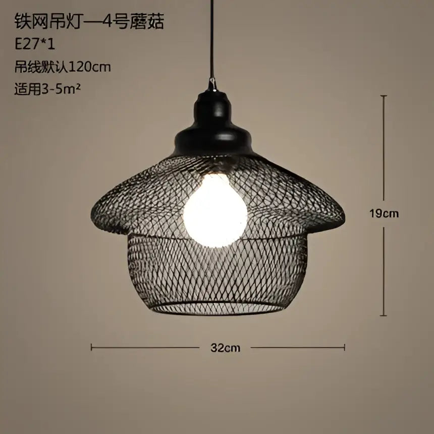 Industrial black mesh pendant light dining room birdcage chandelier