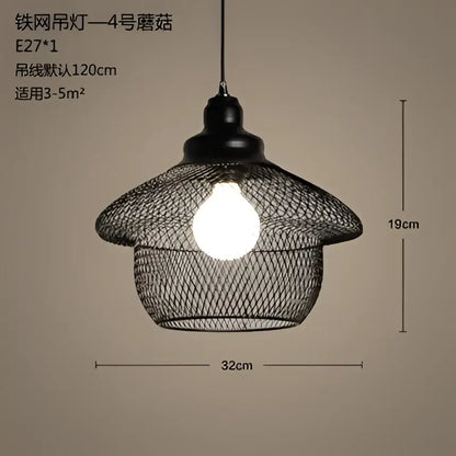 Industrial black mesh pendant light dining room birdcage chandelier