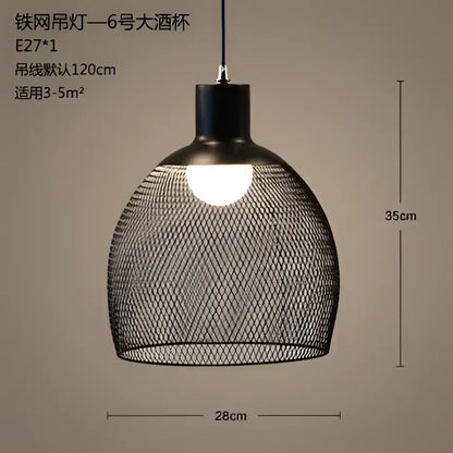 Industrial black mesh pendant light dining room birdcage chandelier