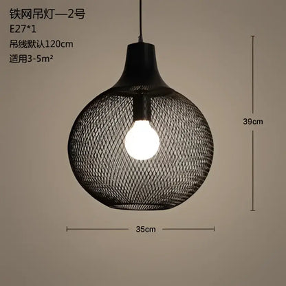 Industrial black mesh pendant light dining room birdcage chandelier