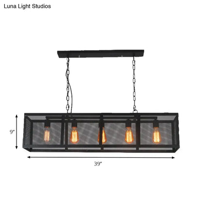 Industrial black mesh shade pendant light dining room 5 bulb island