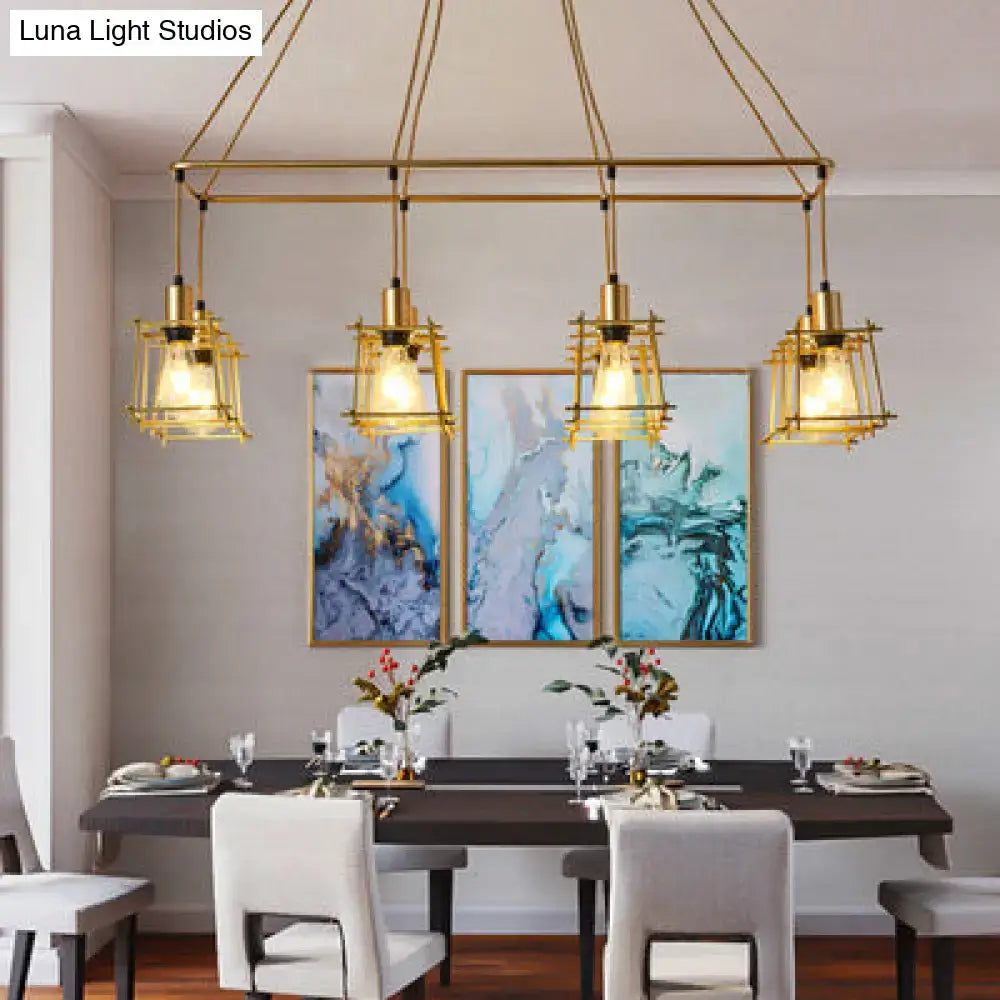 Industrial black metal 5 light island pendant light kitchen cage
