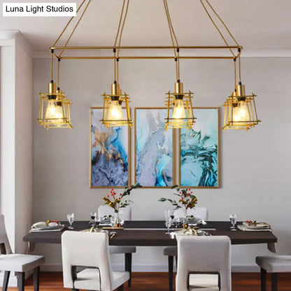 Industrial black metal 5 light island pendant light kitchen cage