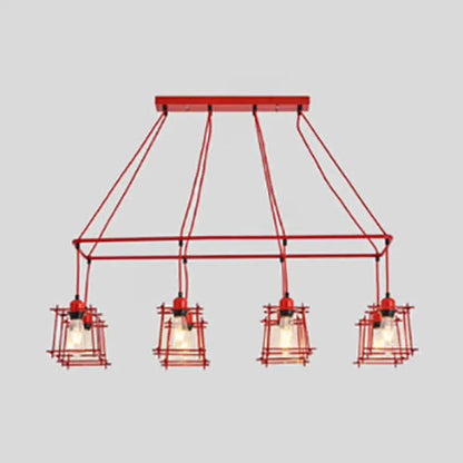 Industrial black metal 5 light island pendant light kitchen cage