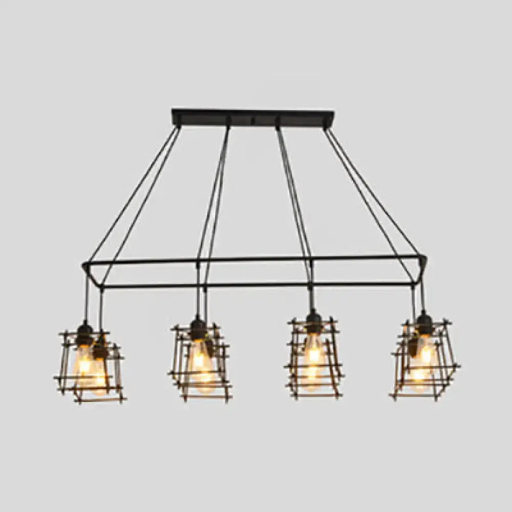 Industrial black metal 5 light island pendant light kitchen cage