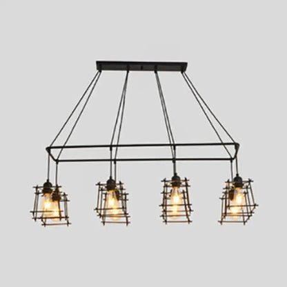 Industrial black metal 5 light island pendant light kitchen cage