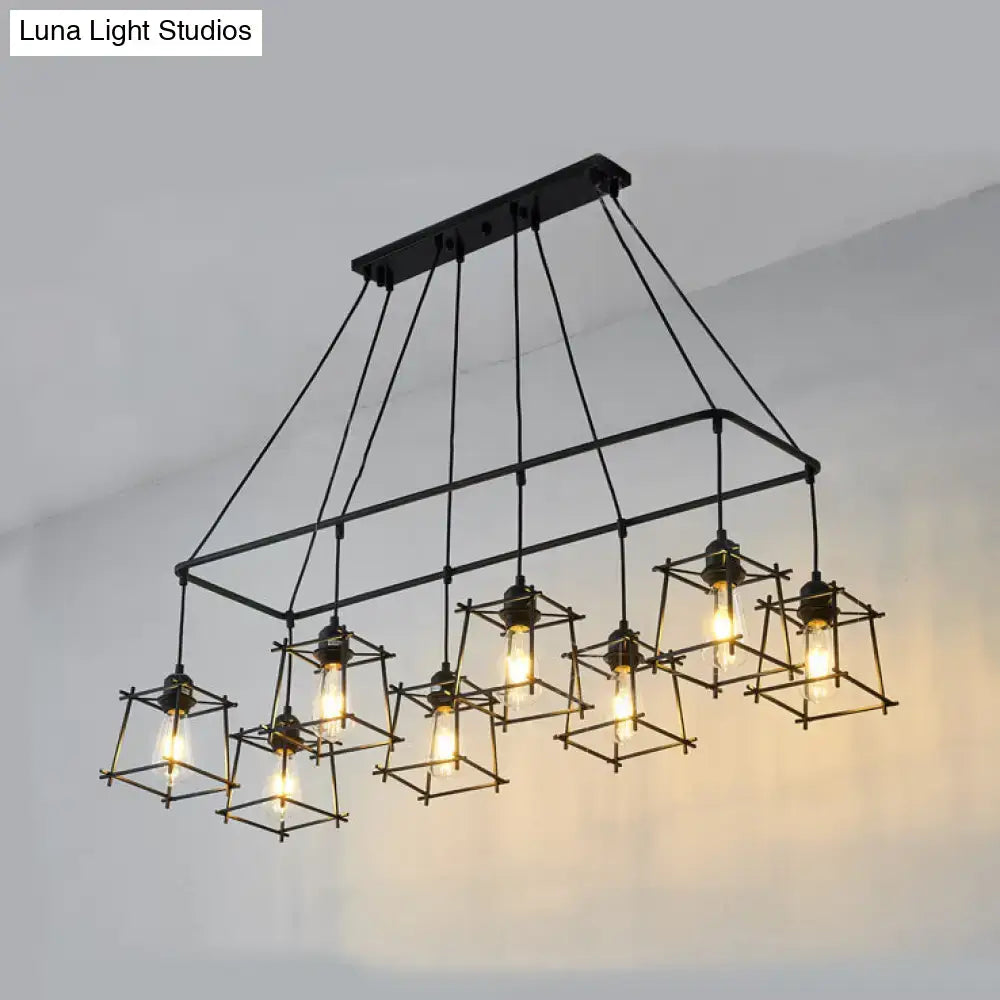 Industrial black metal 5 light island pendant light kitchen cage