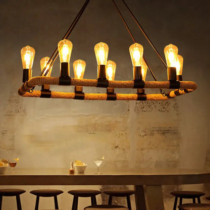 Industrial black metal and rope chandelier dining room e26 e27 bulbs