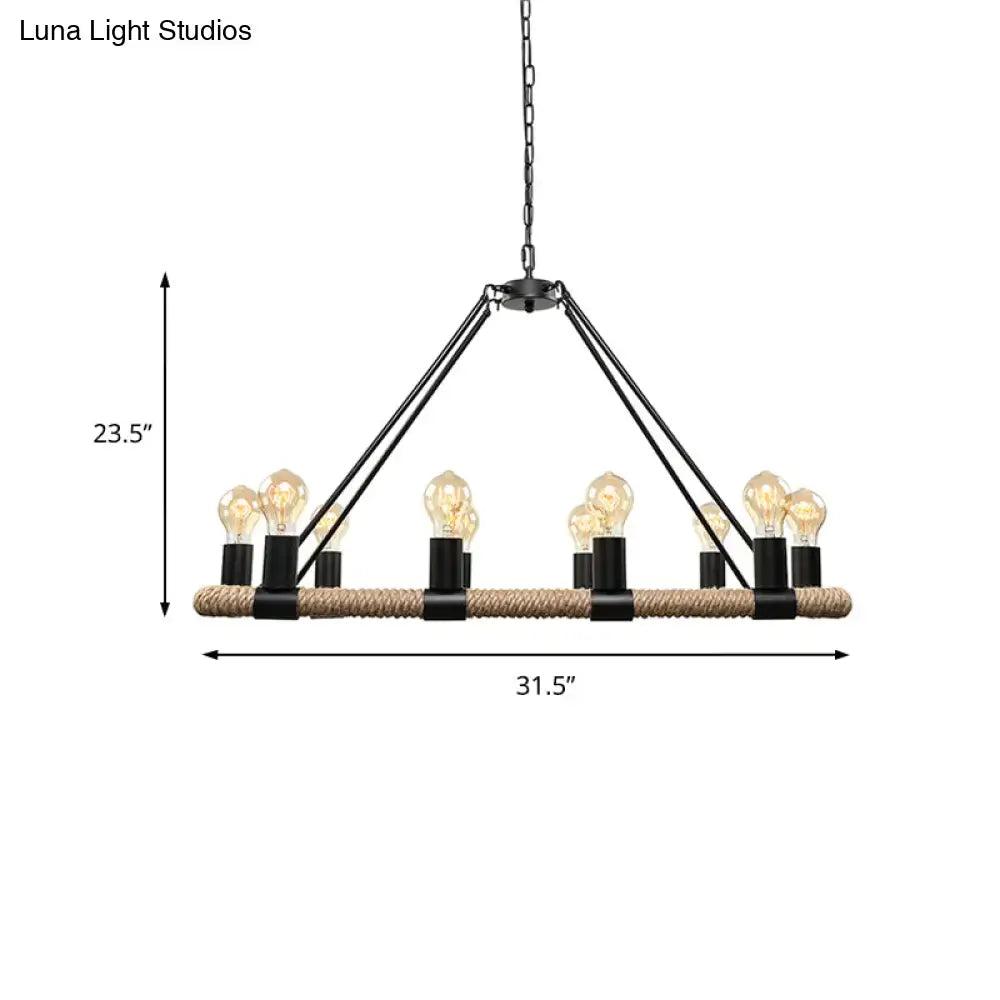 Industrial black metal and rope chandelier dining room e26 e27 bulbs