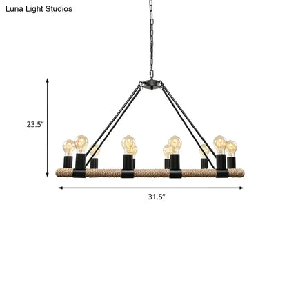 Industrial black metal and rope chandelier dining room e26 e27 bulbs