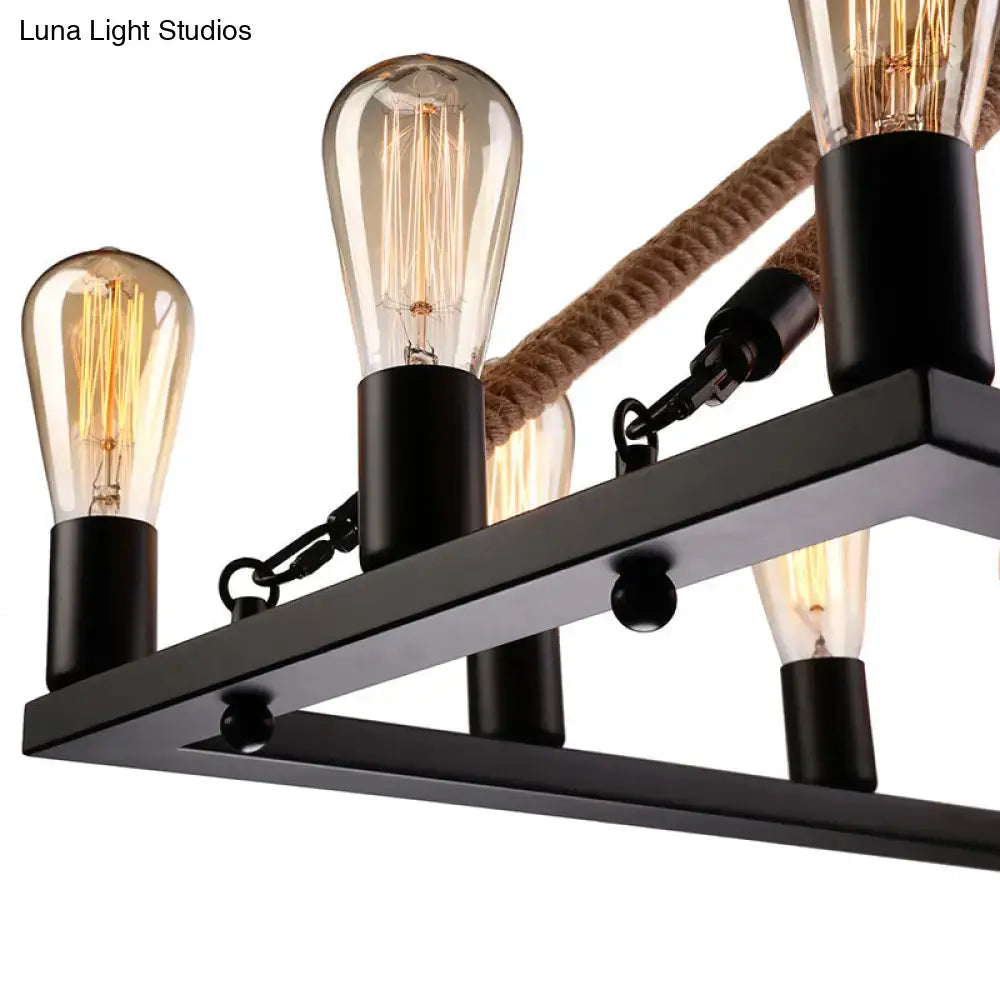 Industrial black metal and rope chandelier dining room e26 e27 bulbs