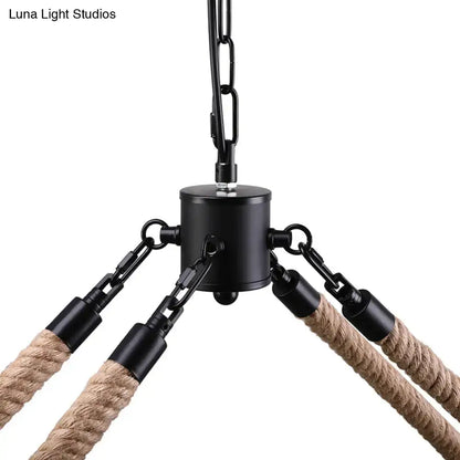 Industrial black metal and rope chandelier dining room e26 e27 bulbs