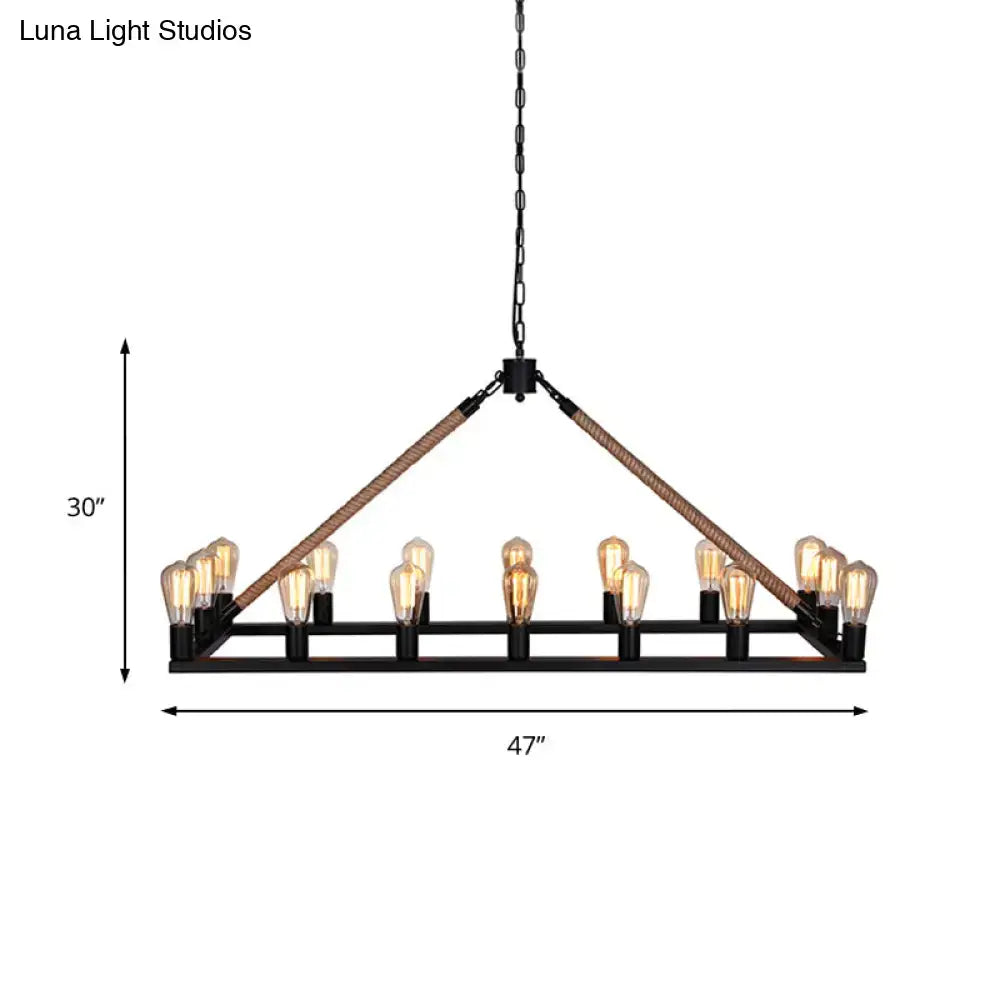 Industrial black metal and rope chandelier dining room e26 e27 bulbs