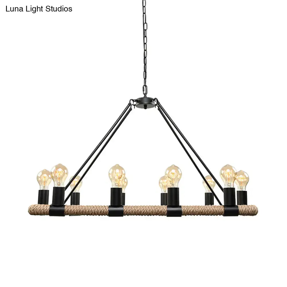Industrial black metal and rope chandelier dining room e26 e27 bulbs