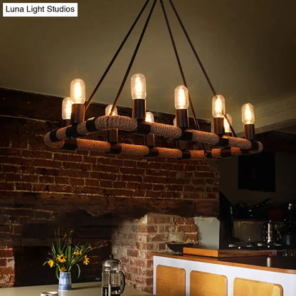 Industrial black metal and rope chandelier dining room e26 e27 bulbs