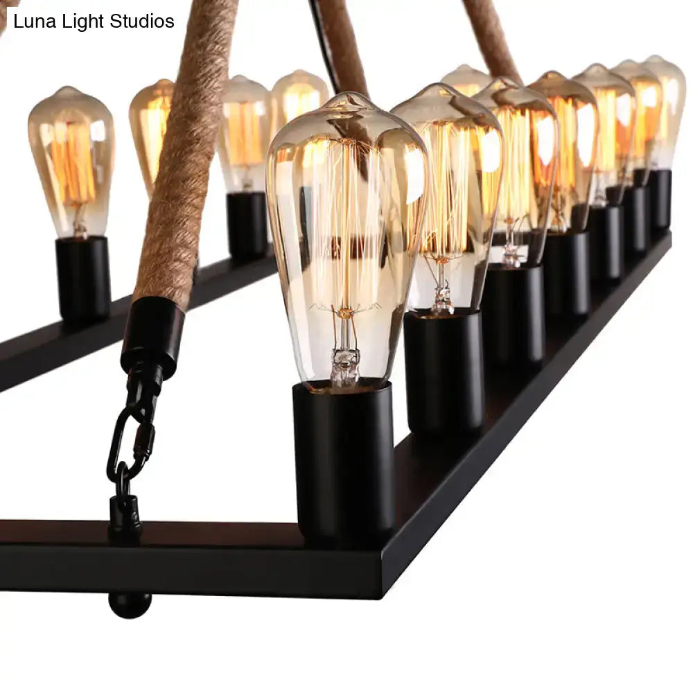 Industrial black metal and rope chandelier dining room e26 e27 bulbs